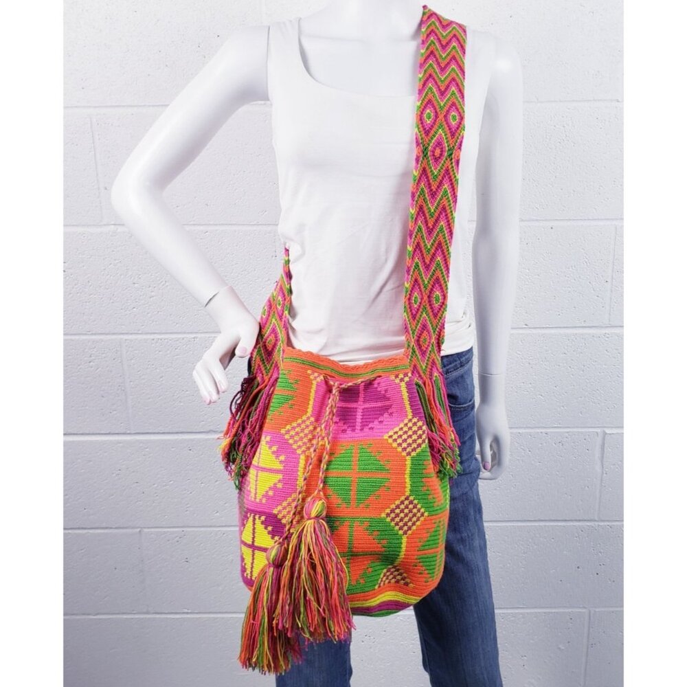 Wayuu Bag Mochila Hand Woven Multicolor Bright Colors Pink Orange Tote Bag Purse